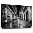 Large abstract wall art featuring arched architectural designs in muted beige on acrylic glass.