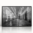 Large abstract wall art featuring black and white arches in a mid-century modernist style, framed in black acrylic.
