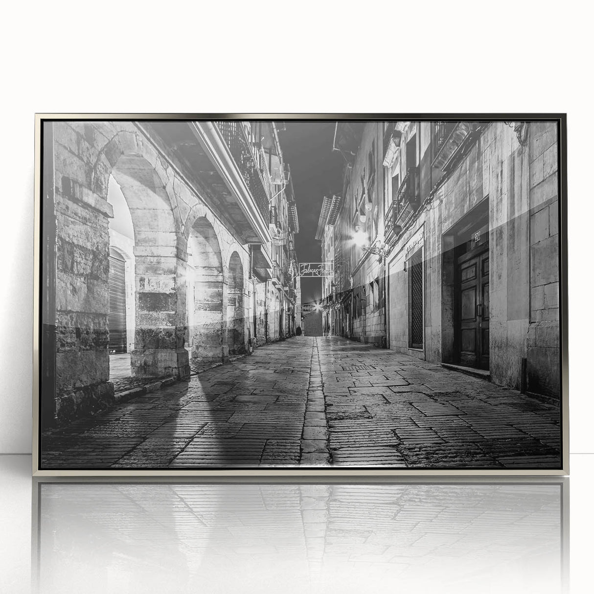 Art Deco poster featuring symmetrical silver arch designs on framed acrylic, suitable for modern art wall decor.