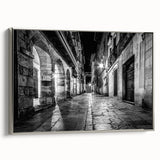 Framed canvas featuring a series of arches in a landscape painting, rendered in black with colorful accents.