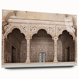 Large abstract wall art featuring overlapping arches in muted tones on acrylic glass, ideal for bedroom or dining room decor.