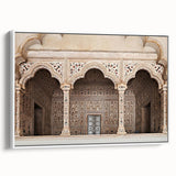 Framed canvas featuring a landscape art painting of colorful arches in a vintage poster style.
