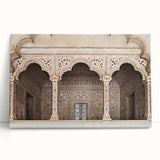 Large black and white photo of architectural arches on stretched canvas, suitable for kitchen wall art.