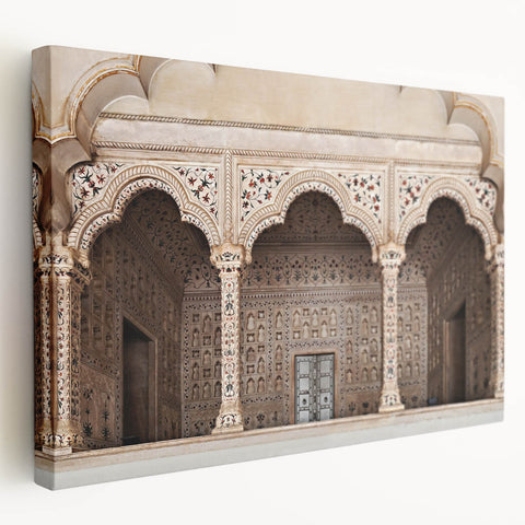 Arched architectural design in monochrome tones on stretched canvas, suitable for kitchen wall art.