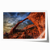 Rolled print of an architectural design featuring detailed arches in muted earth tones, suited for dining room wall art.