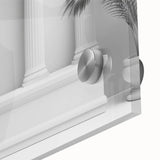 Acrylic glass print of large abstract columns in gray tones, ideal for dining room art in a mid-century modernist style.