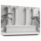 Large abstract wall art on acrylic glass showcasing architectural columns in grayscale.
