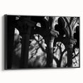 Black and white framed canvas featuring vintage poster art of architectural columns, ideal for bedroom decor.