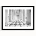 Extra large abstract art print featuring colorful, textured columns, ideal for living room decor, in a black frame with mat.