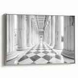 Framed canvas of a vintage landscape painting with colorful art on black background, ideal for office decor.