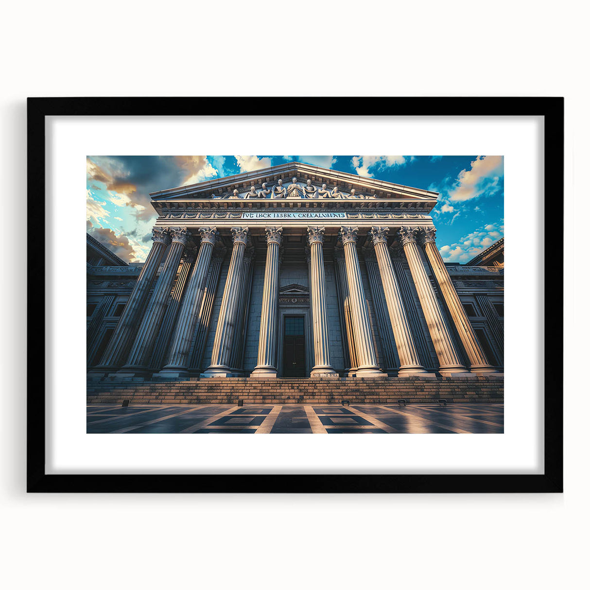 Extra large abstract art print featuring colorful, textured columns on a black framed canvas, ideal for living room decor.