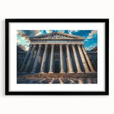 Extra large abstract art print featuring colorful, textured columns on a black framed canvas, ideal for living room decor.