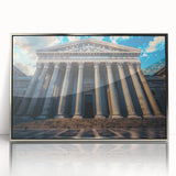 Mid-century modernist art featuring silver columns in acrylic print, ideal for modern art wall decor.