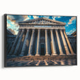 Black and white framed canvas of vintage-style architectural columns, ideal for bedroom wall art.