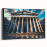Black and white framed canvas of vintage-style architectural columns, ideal for bedroom wall art.