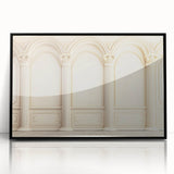 Large abstract wall art featuring bold black and white columns in a mid-century modernist style.