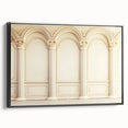 Black and white framed canvas featuring vintage poster art of architectural columns, ideal for bedroom wall decor.