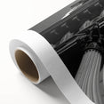 Art Deco poster of stylized architecture with columns in muted beige tones on rolled canvas, ideal for nursery wall art.