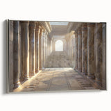 Landscape art painting featuring a row of classical columns in black and white on a framed canvas, ideal for office decor.
