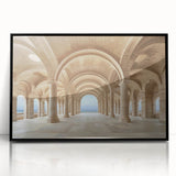 Large abstract wall art featuring black and white architectural columns in a mid-century modernist style on framed acrylic.