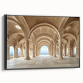Black and white wall art featuring a vintage poster art style of architectural columns in a landscape format.