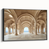 Black and white wall art featuring a vintage poster art style of architectural columns in a landscape format.