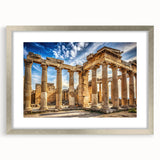 Textured art depicting abstract columns in muted gray, printed on framed canvas, suitable for bedroom decor.