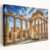 Side view of a large stretched canvas featuring classical columns in grayscale, ideal for kitchen wall art.