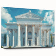 Acrylic print of large abstract columns in muted gray, ideal for dining room or bedroom decor.
