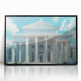 Large abstract wall art featuring overlapping geometric shapes in muted gray and black, acrylic print in a black frame.