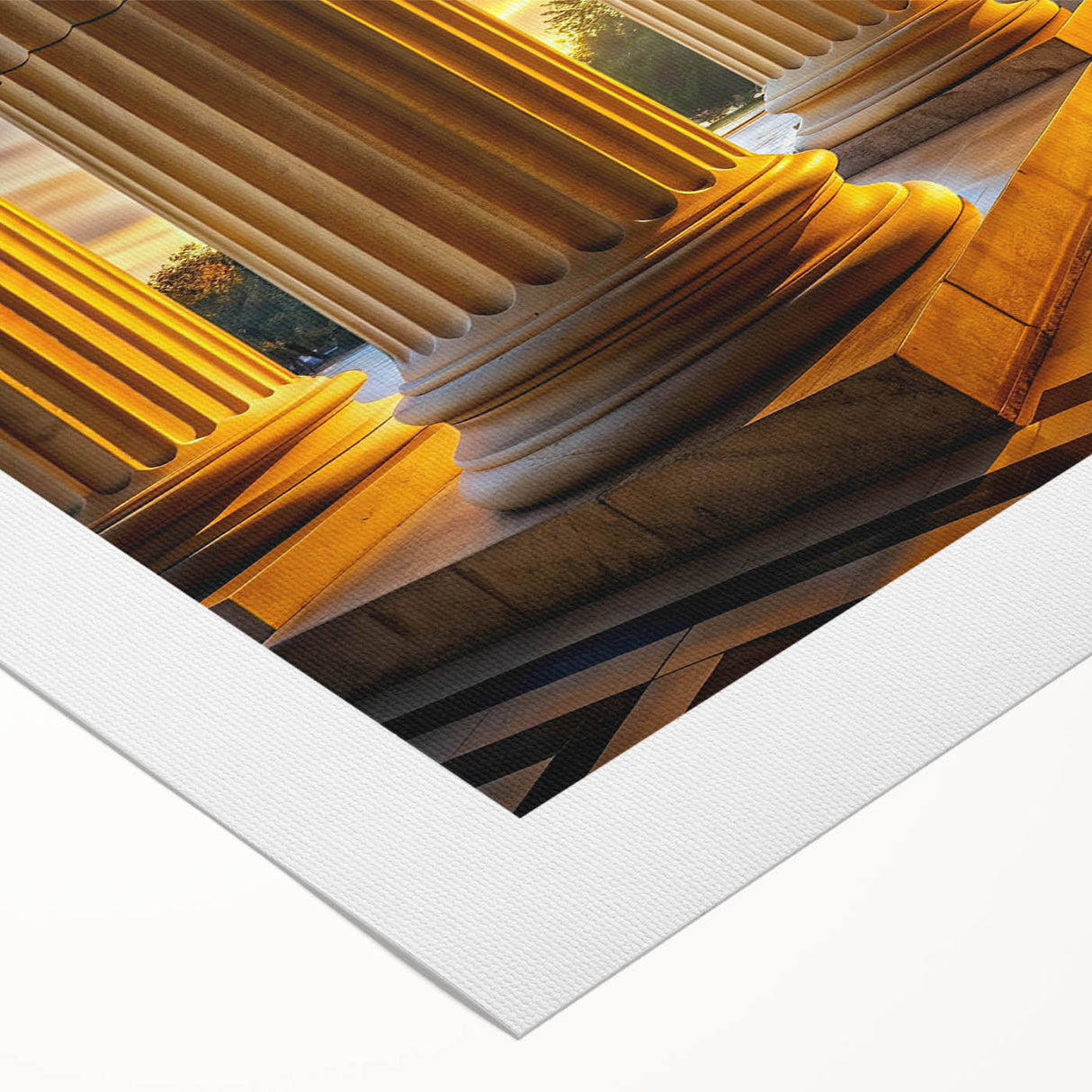 Art deco poster featuring ornate columns in muted gold and ivory tones on a rolled canvas, suitable for dining room wall art.