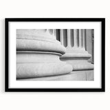 Extra large, abstract art print featuring colorful, textured columns design on a black framed canvas.
