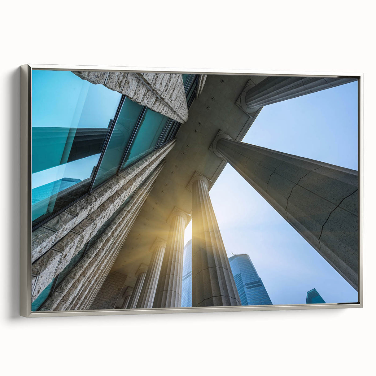 Framed canvas landscape art painting featuring a vintage poster design of colorful.