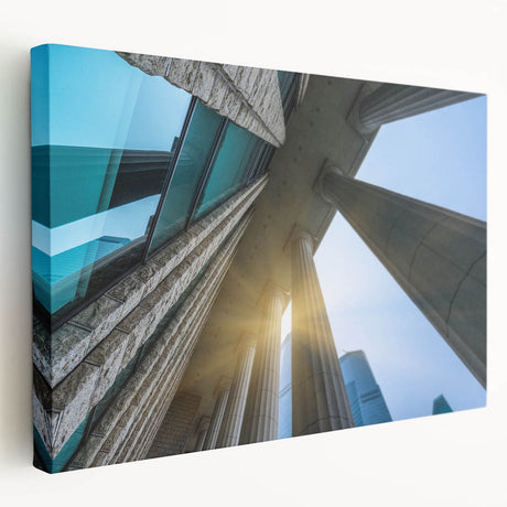 Large art print of classic columns in grayscale on stretched canvas, ideal for kitchen wall decor.