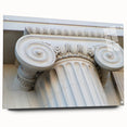 Large abstract wall art on acrylic glass featuring a design of architectural columns in muted gray.