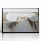 Large abstract wall art featuring black and white columns in a mid-century modernist style, acrylic print.