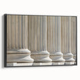 Black and white framed canvas featuring a vintage poster art style of architectural columns, ideal for bedroom wall decor.