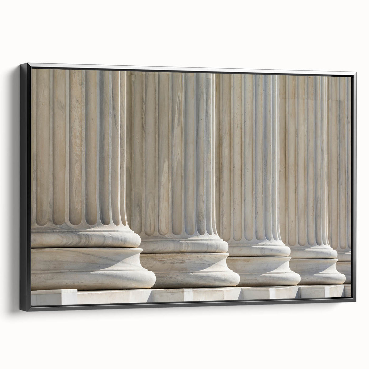 Black and white framed canvas featuring a vintage poster art style of architectural columns, ideal for bedroom wall decor.