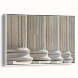 Vintage poster art of classical columns in black and white on framed canvas, suitable for extra large living room wall.