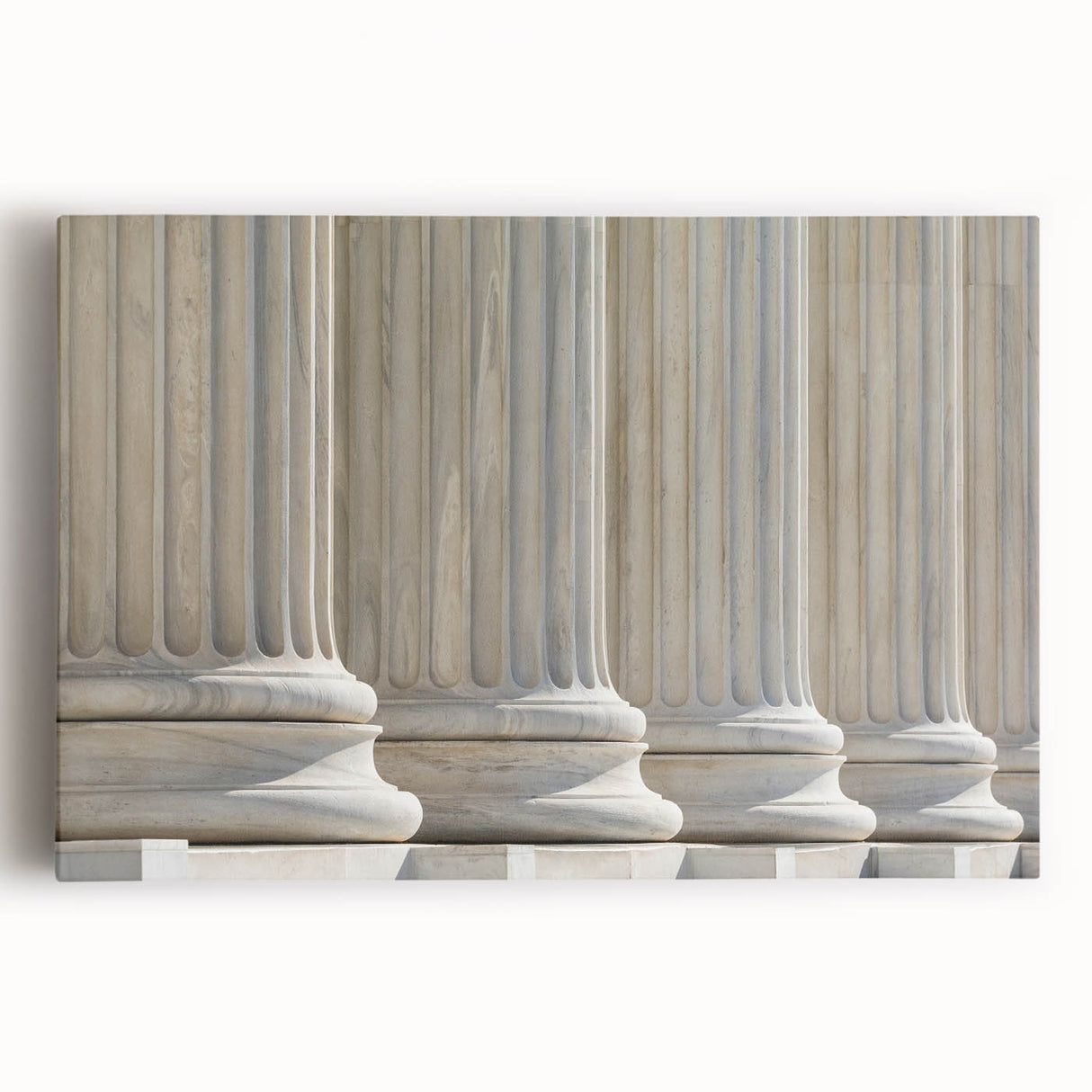 Black and white photo of classical columns on stretched canvas, ideal for kitchen wall art.