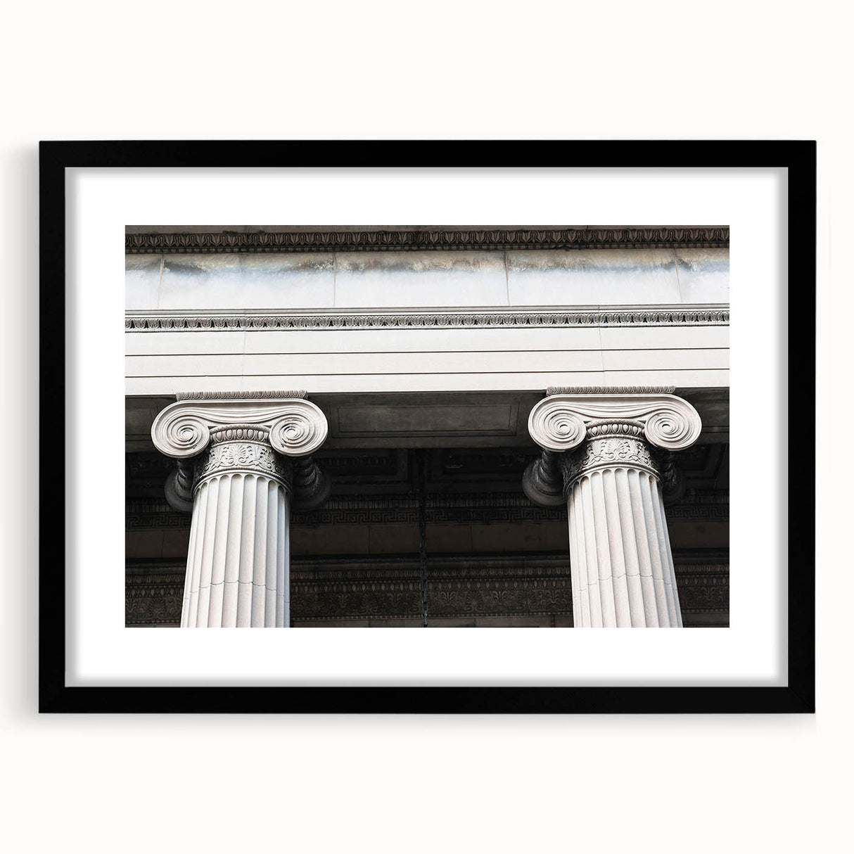 Extra large abstract art print featuring colorful textured columns on a black framed canvas, ideal for living room decor.