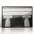 Large abstract wall art featuring black and white columns in a mid-century modernist style, framed in acrylic.
