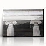Large abstract wall art featuring black and white columns in a mid-century modernist style, framed in acrylic.
