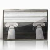 Mid-century modernist art featuring silver columns in acrylic print, ideal for modern art wall decor in a nursery.