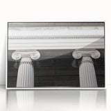 Art deco poster of white architecture columns on acrylic print, suited for nursery wall art or dining room.