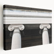 Side view of a large stretched canvas featuring a greyscale classical column design, suitable for kitchen wall art.