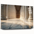 Acrylic glass print of large abstract wall art featuring a series of vertical columns in grayscale.