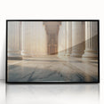 Large abstract wall art featuring geometric shapes in muted gray, framed in black acrylic.