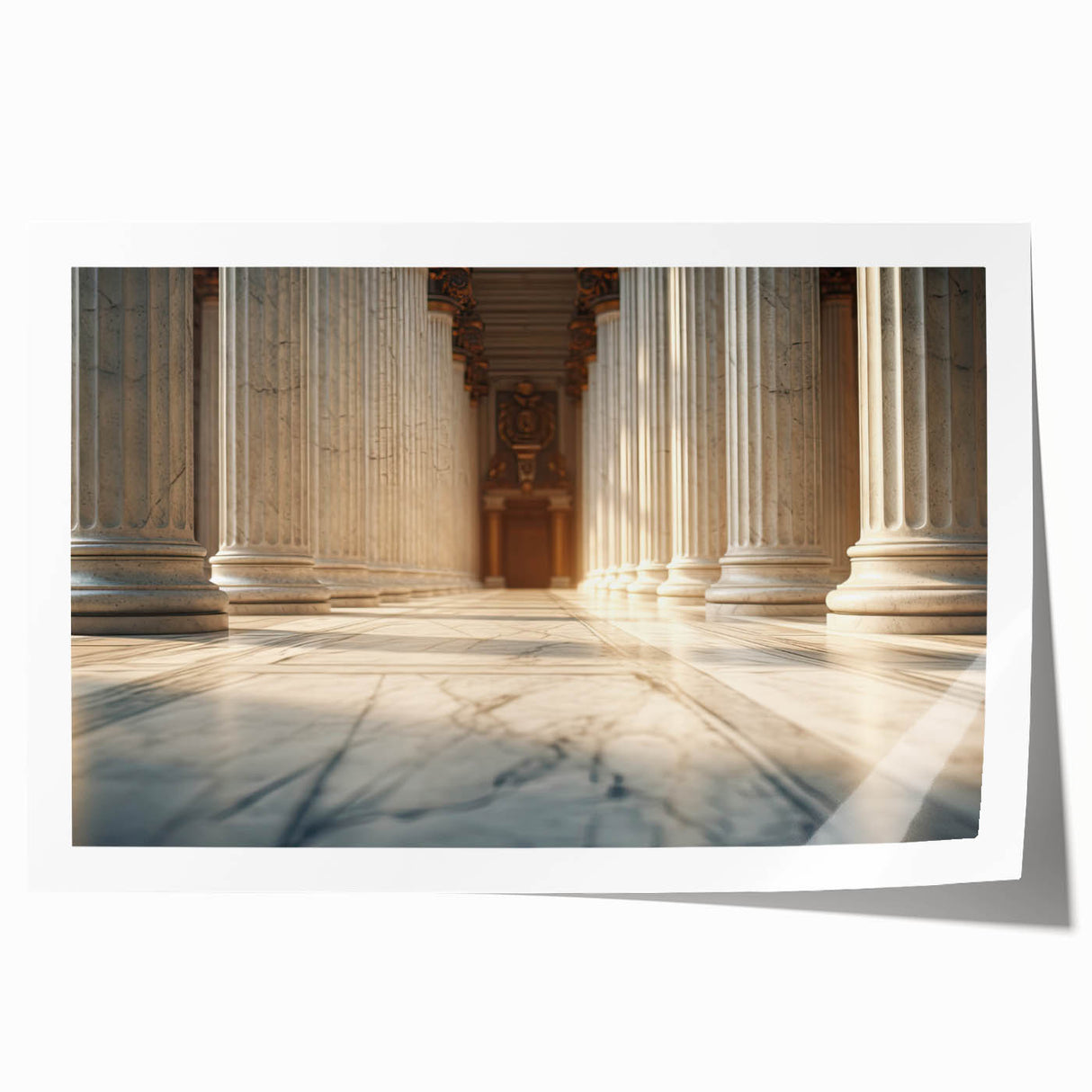 Rolled print of a minimalist architectural column design in muted gray, ideal for art wall dining room placement.