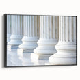 Black and white wall art featuring vintage poster art of architectural columns in landscape format, ideal for bedroom decor.